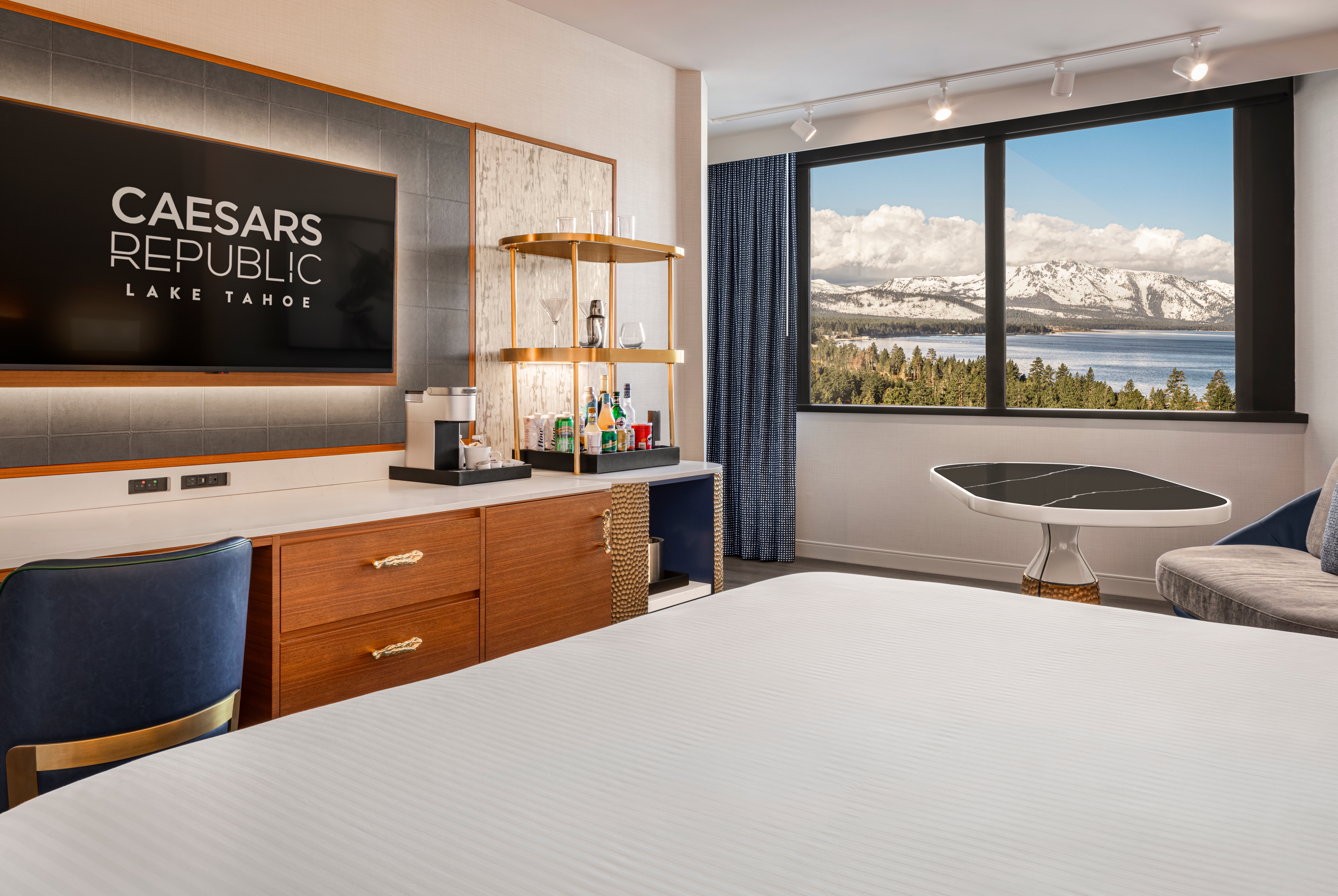 Guest room at the Caesars Republic Lake Tahoe in Stateline, Nevada
